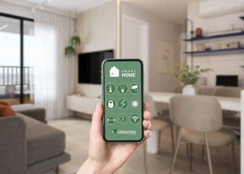 Apartamento inteligente controlado via tecnologia.
